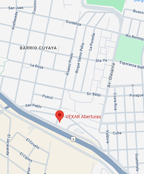 Ubicación de Vexar en Alto Cuyaya, junto a la Ruta 9 en San Salvador de Jujuy